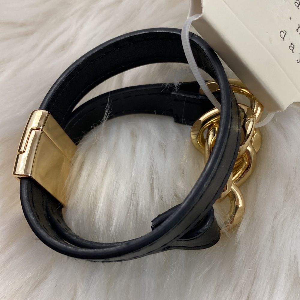 4/$20 A New Day Black Faux Leather Wrap Bracelet with Gold Chain Links Bracelet - Picture 3 of 8